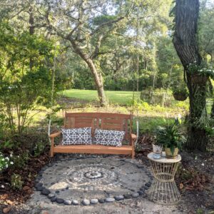Swing bench moon garden pebble/stone mosaic